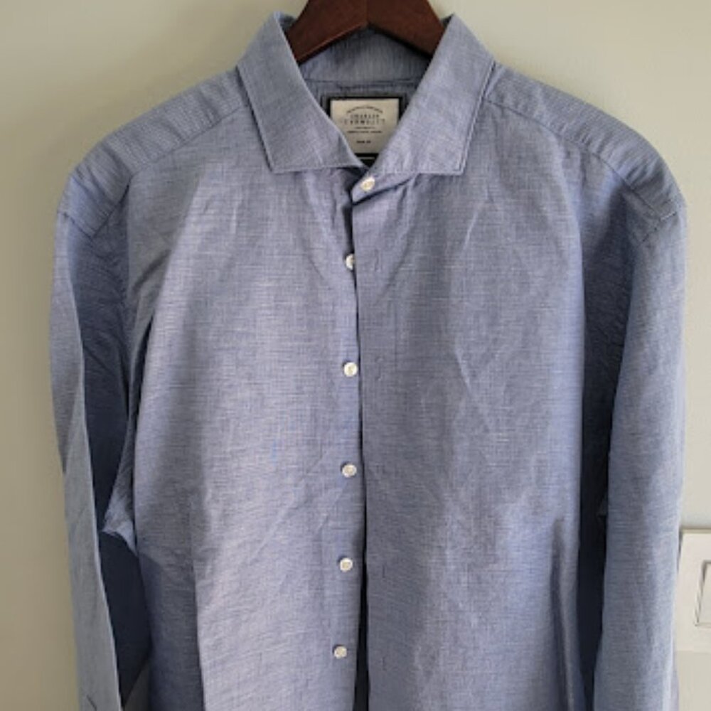 Men's Charles Tyrwhitt Dress Shirt, Blue, Size 17/36 Slim Fit, Long Sleeve